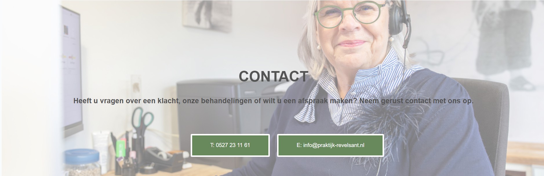 Contactgedeelte van de website van Praktijk Revelsant