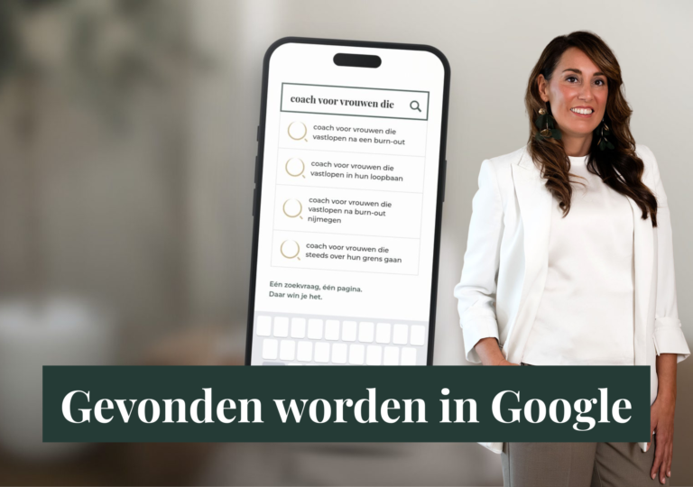 Telefoon met zoeksuggesties in Google, over gevonden worden in Google als coach