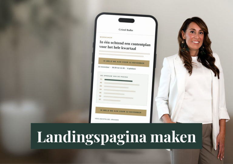 Telefoon met een landingspagina voor een workshop, met één duidelijke aanmeldknop