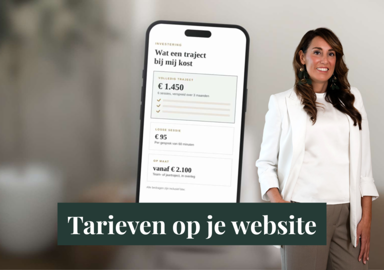 Telefoon met tarieven op een website, met prijzen per traject en per sessie
