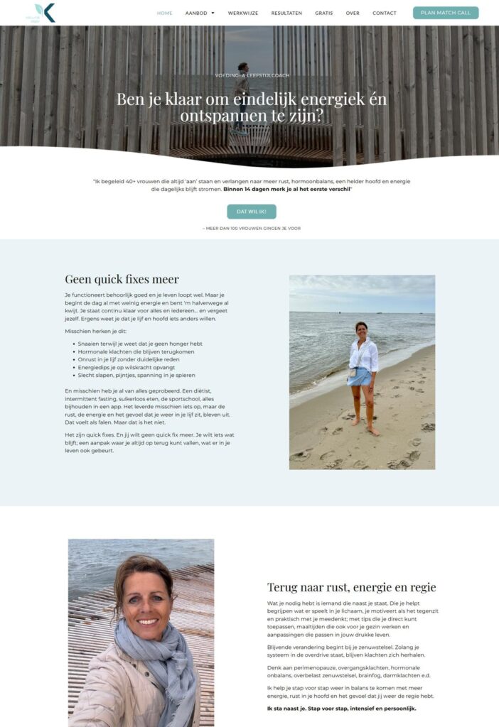 Website van Natuurlijk Vitaler na de verbeteringen, begeleid door Cristel Balke