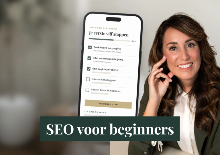 Telefoon met een checklist seo voor beginners: vijf stappen voor de website van je praktijk, waarvan drie afgevinkt