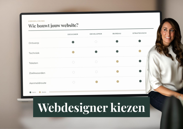Vergelijking op een laptopscherm van wat een webdesigner, een webdeveloper en een bureau voor je website doen