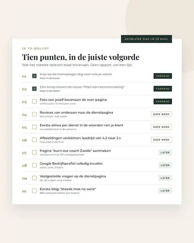 To-dolijst van de websitecoach: tien verbeterpunten voor je website in de juiste volgorde